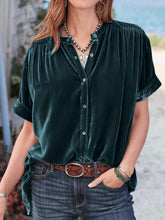Load image into Gallery viewer, Ruched Round Neck Short Sleeve Shirt