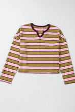 Load image into Gallery viewer, Striped Notched Long Sleeve T-Shirt