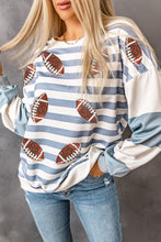 Load image into Gallery viewer, Football Striped Round Neck Long Sleeve Sweatshirt