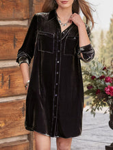 Load image into Gallery viewer, High-Low Button Up Long Sleeve Knee Length Dress