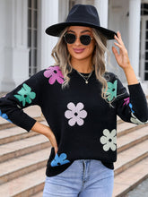 Load image into Gallery viewer, Flower Round Neck Long Sleeve Sweater