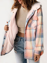 Load image into Gallery viewer, Plaid Snap Down Plush Hooded Jacket