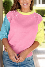 Load image into Gallery viewer, Pearl Detail Contrast Round Neck Sweater
