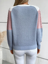 Load image into Gallery viewer, Color Block Round Neck Long Sleeve Sweater
