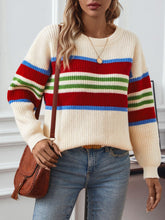 Load image into Gallery viewer, Contrast Stripes Round Neck Long Sleeve Sweater