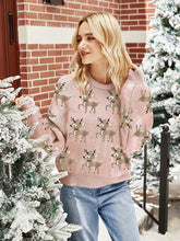 Load image into Gallery viewer, Reindeer Round Neck Long Sleeve Sweater