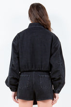 Load image into Gallery viewer, American Bazi Drawstring Waist Crop Denim Jacket
