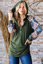 Load image into Gallery viewer, Heimish Full Size Half Button Printed Long Sleeve Hooded Top