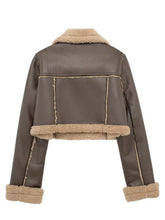 Load image into Gallery viewer, Collared Neck Long Sleeve Plush Cropped Jacket
