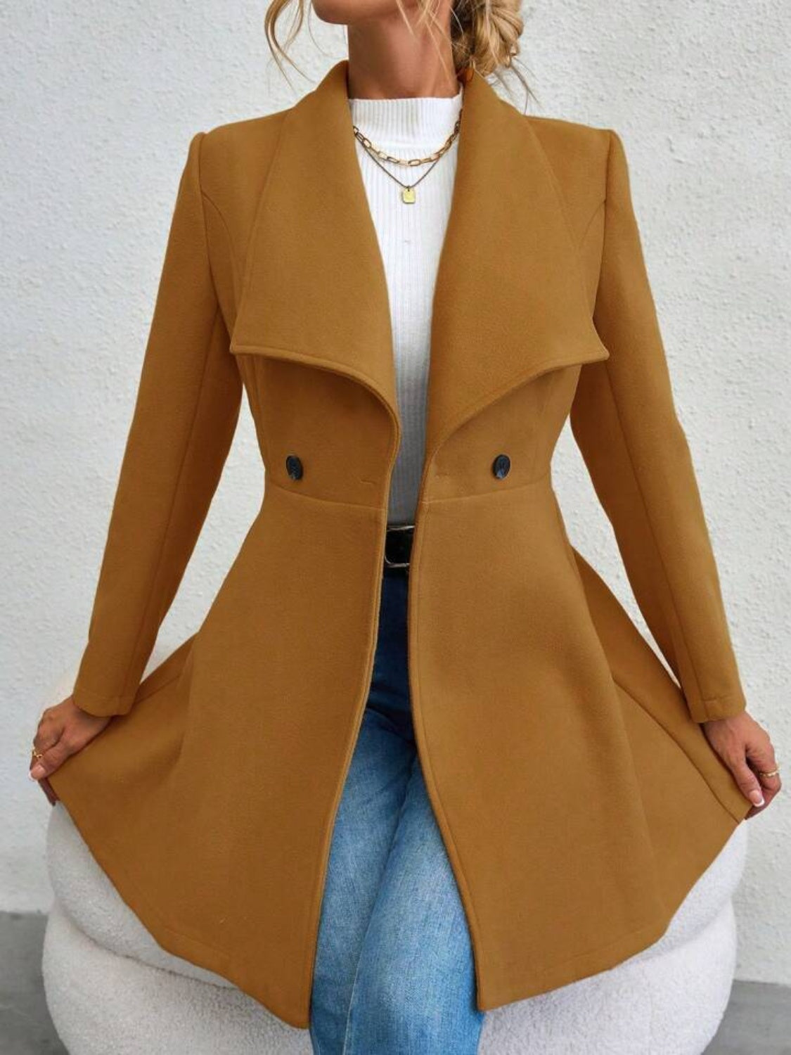 Load image into Gallery viewer, Collared Neck Button Up Long Sleeve Coat