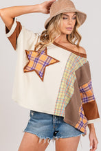 Load image into Gallery viewer, SAGE + FIG Round Neck Plaid Star Patch T-Shirt