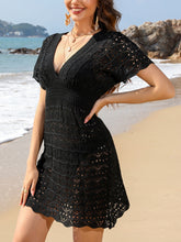 Load image into Gallery viewer, Openwork Plunge Short Sleeve Cover-Up Dress