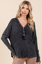 Load image into Gallery viewer, Mittoshop Washed V-Neck Long Sleeve Blouse