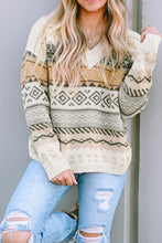 Load image into Gallery viewer, Geometric V-Neck Dropped Shoulder Sweater