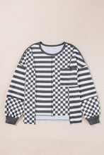 Load image into Gallery viewer, Checker &amp; Stripes Round Neck Long Sleeve Blouse