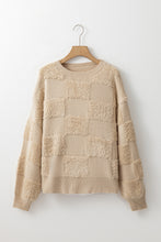 Load image into Gallery viewer, Checkered Round Neck Dropped Shoulder Sweater