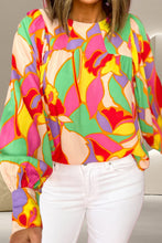 Load image into Gallery viewer, Contrast Print Round Neck Long Sleeve Blouse
