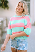 Load image into Gallery viewer, Color Block Round Neck Half Sleeve Sweater