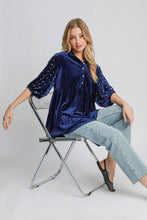 Load image into Gallery viewer, Umgee Pearl Detail Collared Neck Velvet Babydoll Blouse