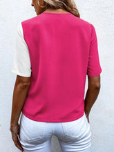 Load image into Gallery viewer, Decorative Button Surplice Short Sleeve Blouse