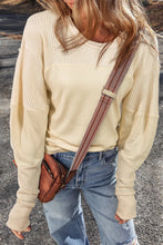 Load image into Gallery viewer, Waffle-Knit Round Neck Long Sleeve Top