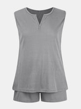 Load image into Gallery viewer, Full Size Waffle-Knit Notched Top and Shorts Set