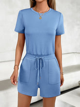 Load image into Gallery viewer, Tied Round Neck Short Sleeve Romper