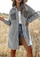 Load image into Gallery viewer, Collared Neck Long Sleeve Longline Teddy Jacket