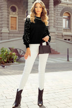 Load image into Gallery viewer, Pearl Detail Mock Neck Long Sleeve Sweater