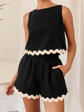 Load image into Gallery viewer, Contrast Rickrack Trim Sleeveless Top and Shorts Set