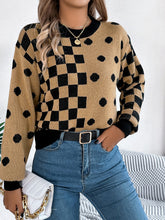 Load image into Gallery viewer, Plaid Round Neck Long Sleeve Sweater