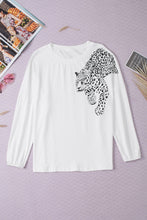 Load image into Gallery viewer, Leopard Round Neck Long Sleeve T-Shirt
