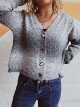 Load image into Gallery viewer, Gradient Heart Shape Button V-Neck Cardigan