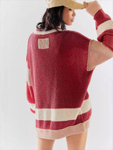 Load image into Gallery viewer, Pocketed Contrast V-Neck Long Sleeve Cardigan