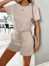 Load image into Gallery viewer, Tied Round Neck Short Sleeve Romper