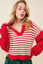Load image into Gallery viewer, Striped Johnny Collar Long Sleeve Sweater