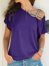Load image into Gallery viewer, Asymmetrical Neck Short Sleeve T-Shirt