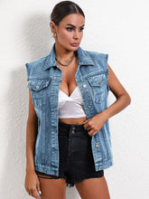 Load image into Gallery viewer, Pocketed Collared Neck Sleeveless Denim Top