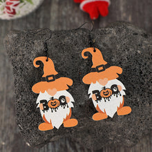 Load image into Gallery viewer, Wooden Gnome Pumpkin Dangle Earrings