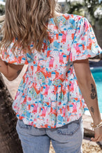 Load image into Gallery viewer, Printed Round Neck Puff Sleeve Blouse