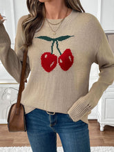 Load image into Gallery viewer, Perfee Cherry Round Neck Long Sleeve Sweater