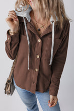 Load image into Gallery viewer, Drawstring Button Up Long Sleeve Hooded Jacket