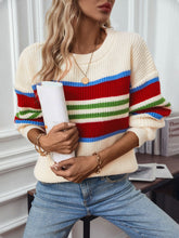 Load image into Gallery viewer, Contrast Stripes Round Neck Long Sleeve Sweater