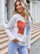 Load image into Gallery viewer, Bow Round Neck Dropped Shoulder Sweater