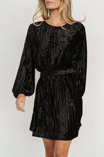 Load image into Gallery viewer, Velvet Round Neck Tie Waist Long Sleeve Mini Dress