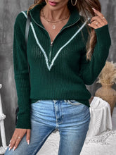 Load image into Gallery viewer, Perfee Contrast Half Zip Long Sleeve Sweater