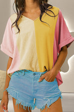 Load image into Gallery viewer, Color Block V-Neck Half Sleeve T-Shirt