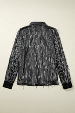 Load image into Gallery viewer, Sequin Collared Neck Long Sleeve Shirt