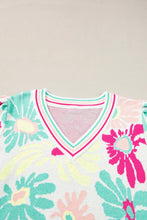 Load image into Gallery viewer, Flower V-Neck Puff Sleeve Sweater
