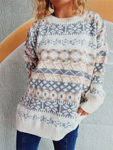 Load image into Gallery viewer, Geometric Round Neck Dropped Shoulder Sweater